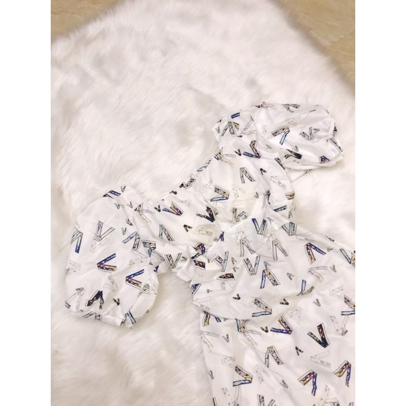 Đầm lụa xoè hoạ tiết cổ vuông kết nơ lung xinh lung linh kèm hình thật