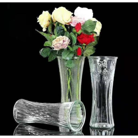 Bình bông lọ hoa thủy tinh cao 25-30CM TRẮNG TRONG họa tiết ngẫu nhiên