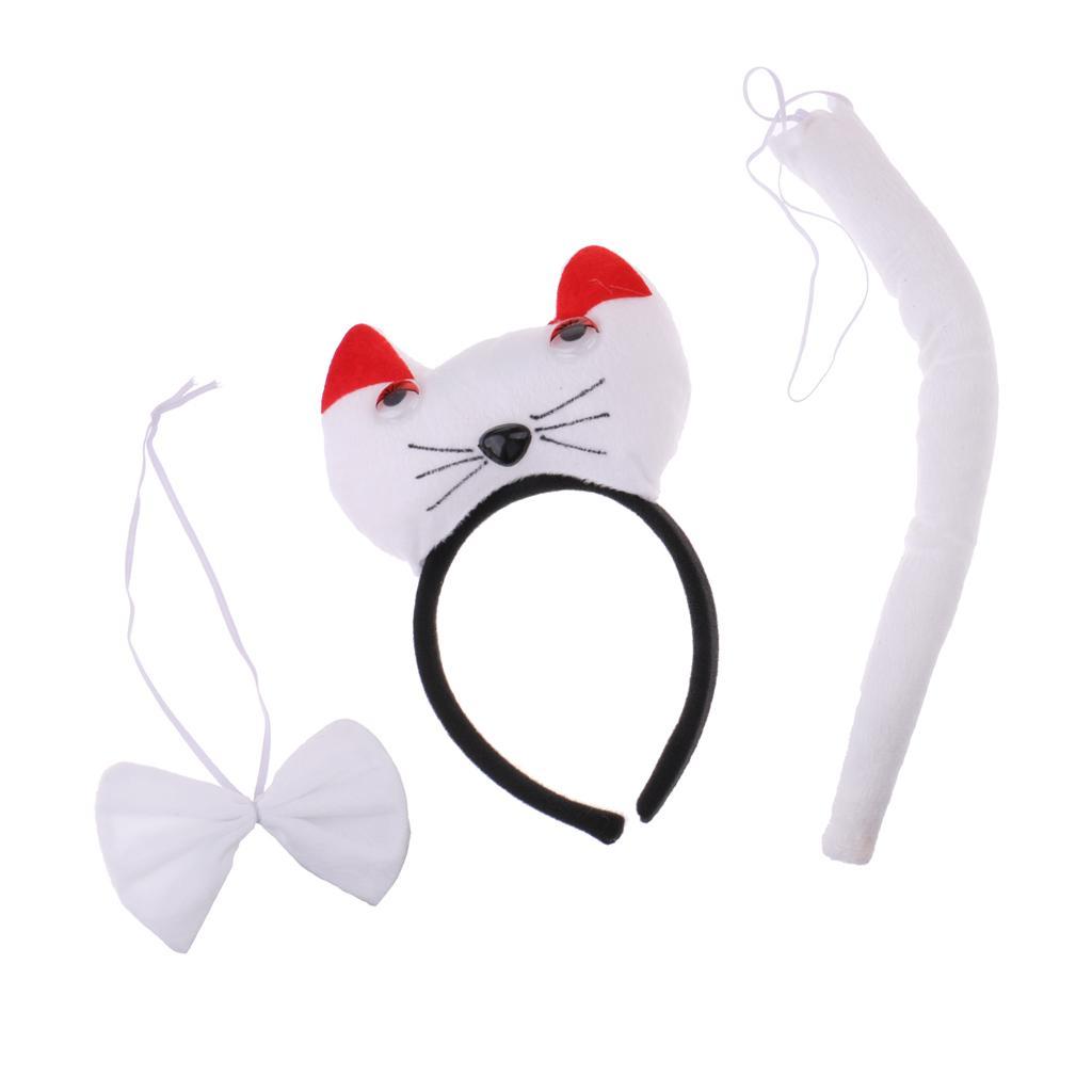 Christmas Animal Headband Bow Tail Kids Kit Set Costume Accessories - White, as described