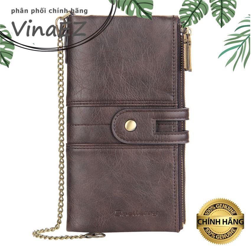 bóp ví clutch cầm tay nam hàng hiệu với nhiều ngăn với dây treo phong cách vintage - S3229 - cafe
