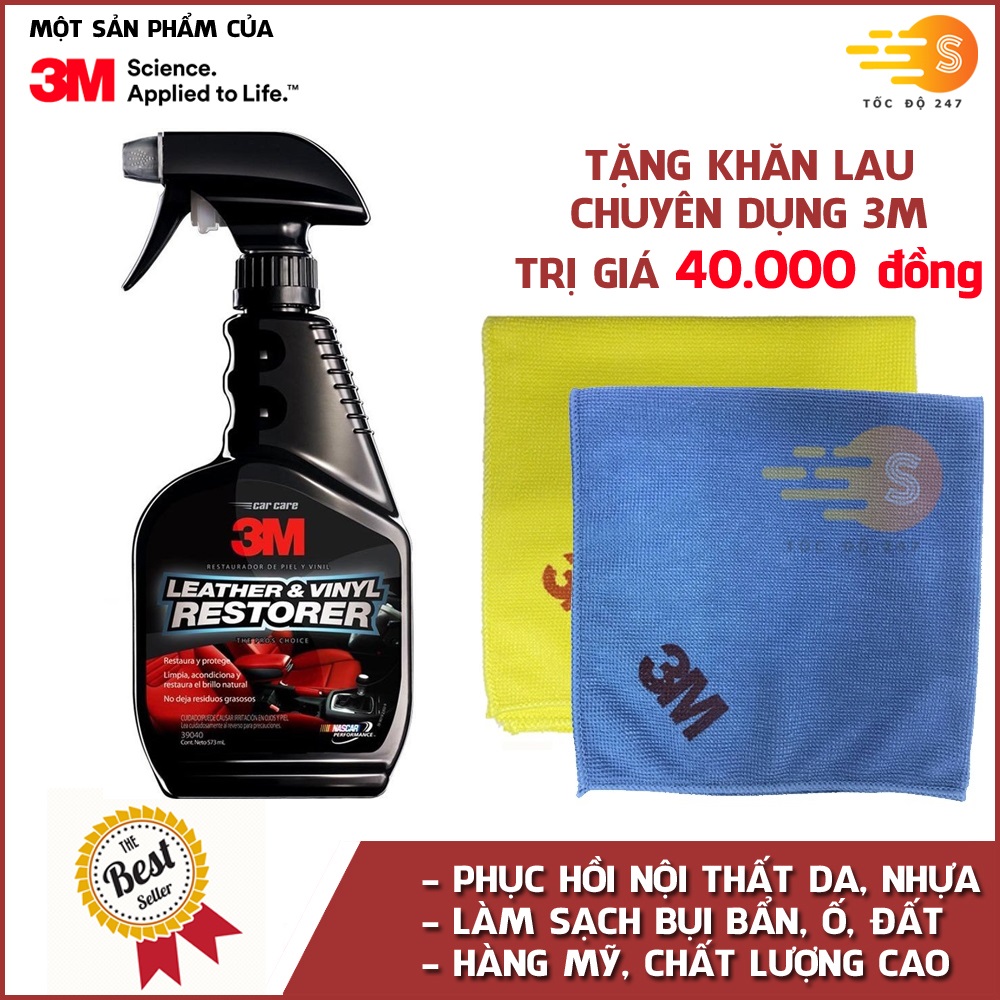 Chai xịt chăm sóc và bảo dưỡng nội thất ô tô 3M 39040 tặng kèm khăn lau ô tô chuyên dụng 3M màu ngẫu nhiên
