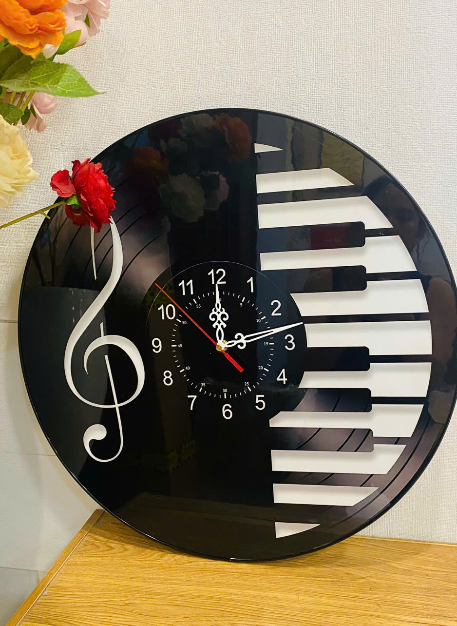 (HCM) Tranh đồng hồ tròn hoạ tiết âm nhạc tarng trí lớp học nhạc, phòng thu âm Binbin 1 kèm đinh treo
