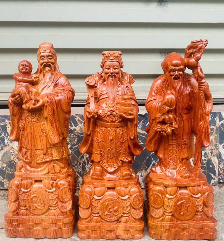 Bộ tượng tam đa phúc lộc thọ bằng gỗ hương đá kt cao 40×13×11cm 