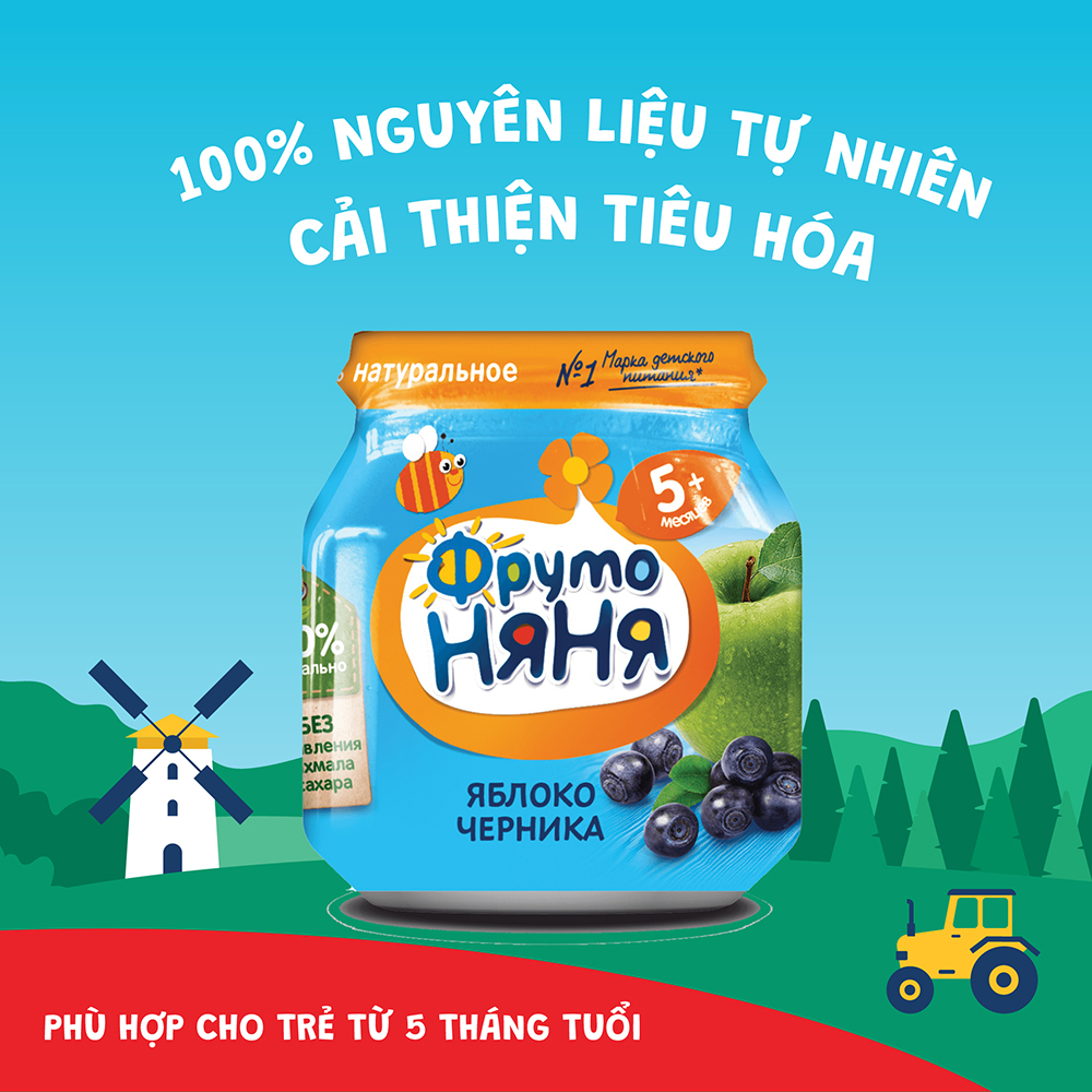 Combo 6 lọ Trái cây nghiền vị táo và việt quất Fruto Nyanya 100g/lọ