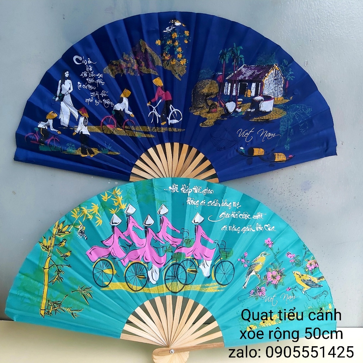 QUẠT TIỂU CẢNH NHIỀU MẪU, kích thước xòe rộng 50cm