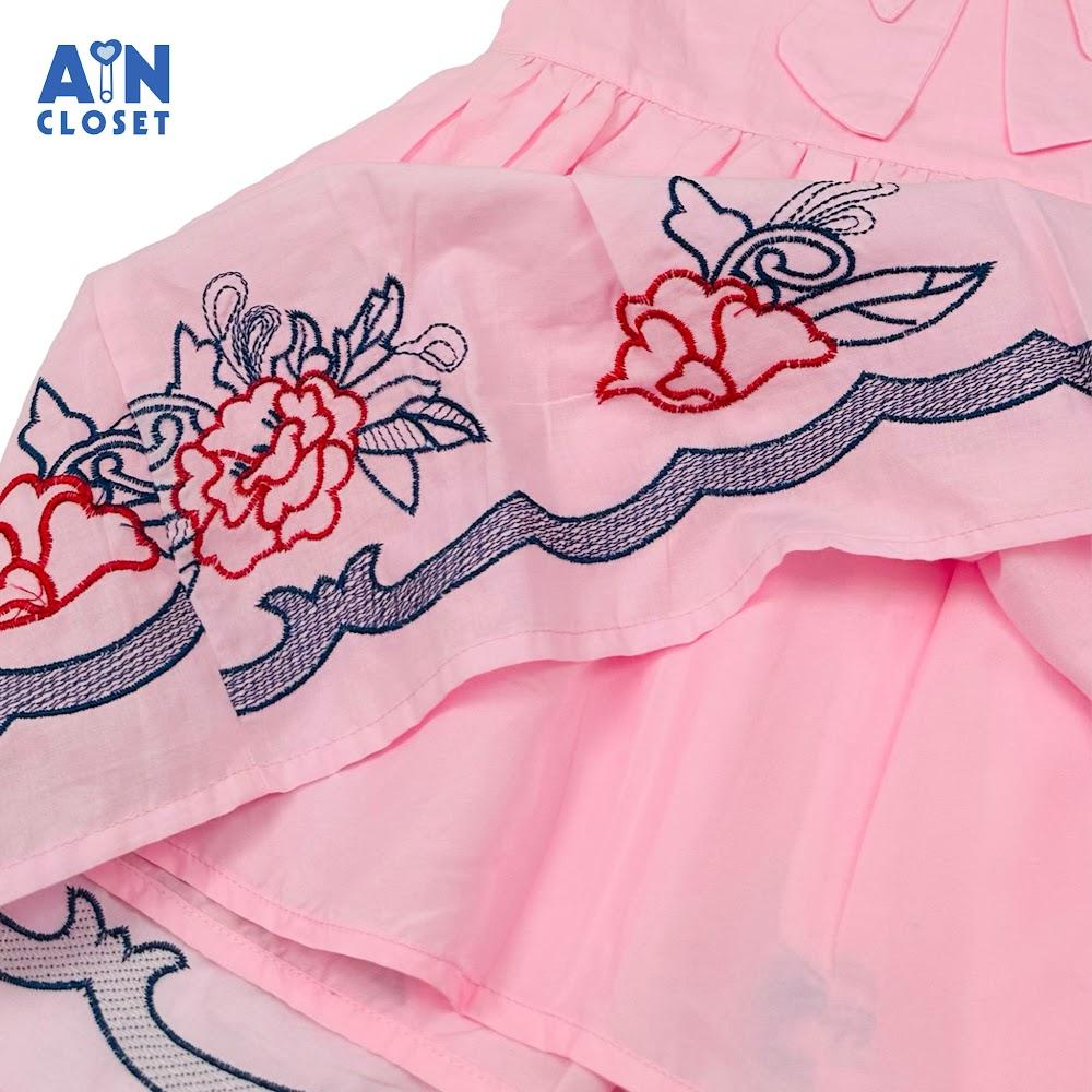 Đầm bé gái hoạ tiết Hoa Mẫu Đơn Thêu Hồng Cotton - AICDBGRDE3L0 - AIN Closet