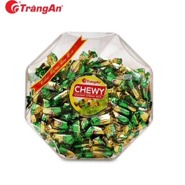 Kẹo Chewy hương cốm 300g, hộp tròn hoa, thương hiệu Tràng An, hạn sử dụng 8 tháng