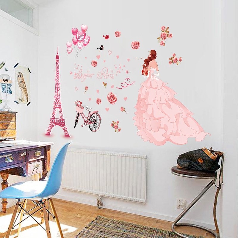 Decal dán tường cô gái Paris ngọt ngào sang trọng