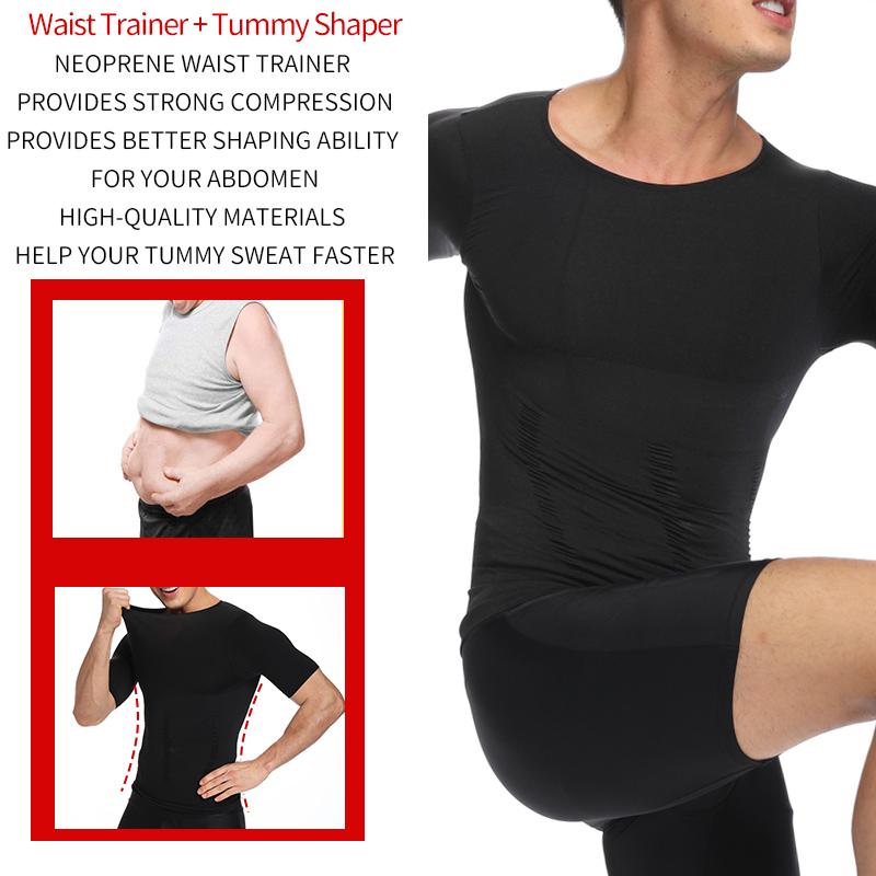 Nam Giảm Béo tập Toàn Thân Ngực Nén Áo Sơ Mi Thun Điều Khiển Định Gynecomastia Bụng Thon Gọn Áo Eo Huấn Luyện Dây Chéo