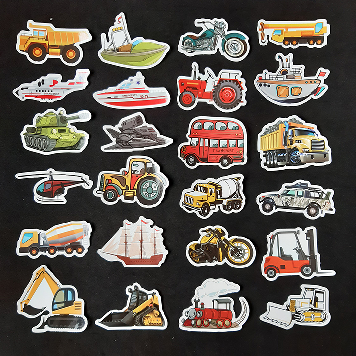 Bộ Sticker dán cao cấp chủ đề PHƯƠNG TIỆN GIAO THÔNG - VEHICLES - Dùng dán Xe, dán mũ bảo hiểm, dán Laptop