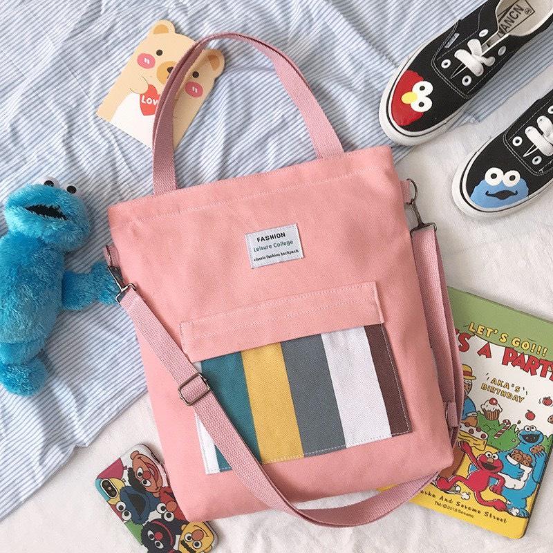 Túi đeo chéo SAM CLO bag canvas thời trang Hàn Quốc ULZZANG kèm phụ kiện, đựng sách, đi chơi, đi học SỌC MÀU