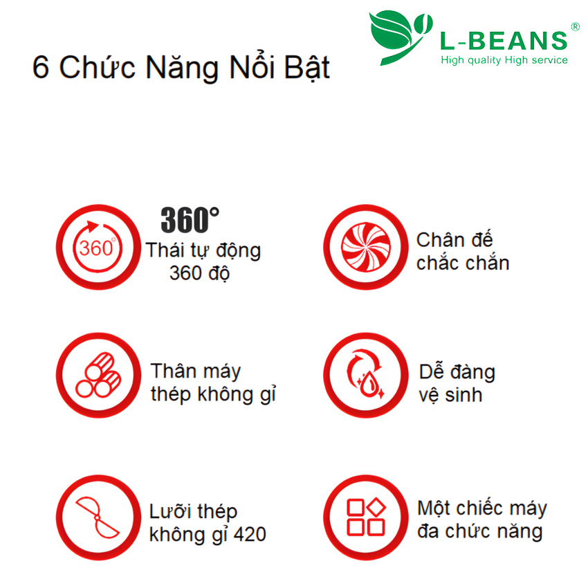 Máy thái thịt và các loại rau, củ, quả chuyên nghiệp đa năng - Thương hiệu Đài Loan L-BEANS cao cấp Mã A-01 Hàng chính hãng, Công suất 100W