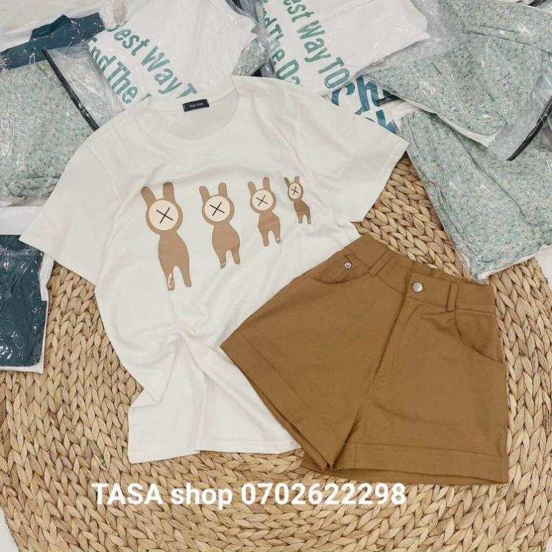 TBO-Set bộ áo trắng họa tiết kèm quần đùi nâu dễ thương cho nàng đi chơi dạo phố TASA