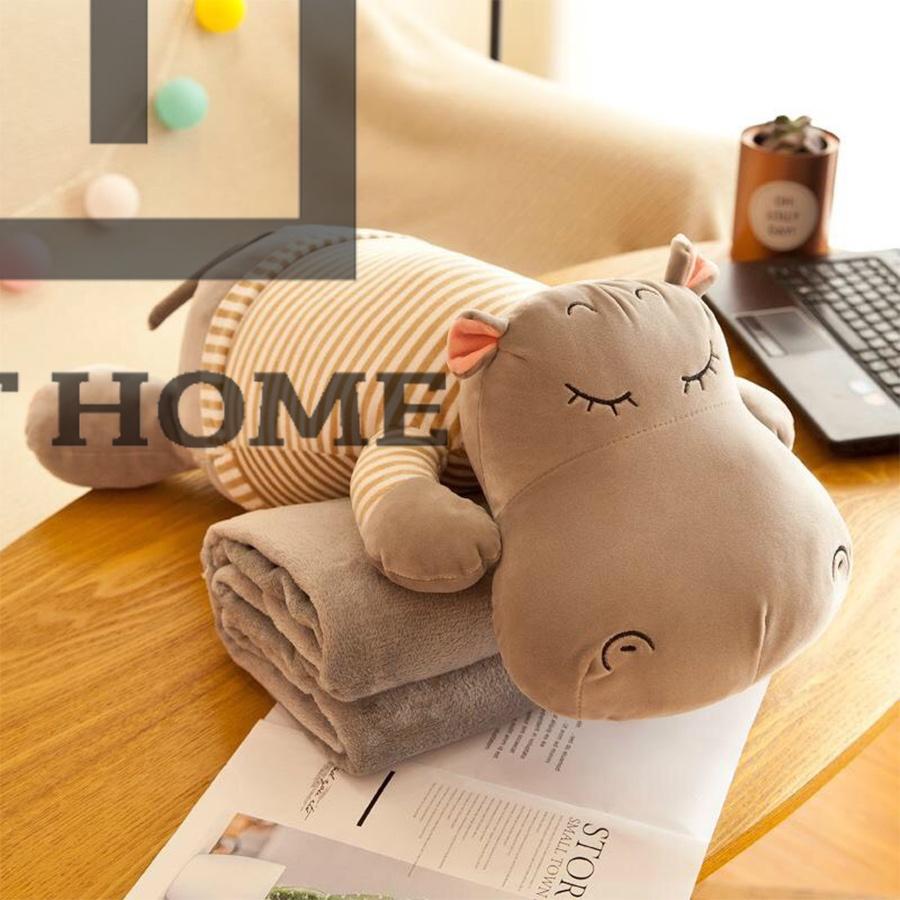 Thú Bông Cute có kèm chăn siêu mềm mịn chất vải miniso