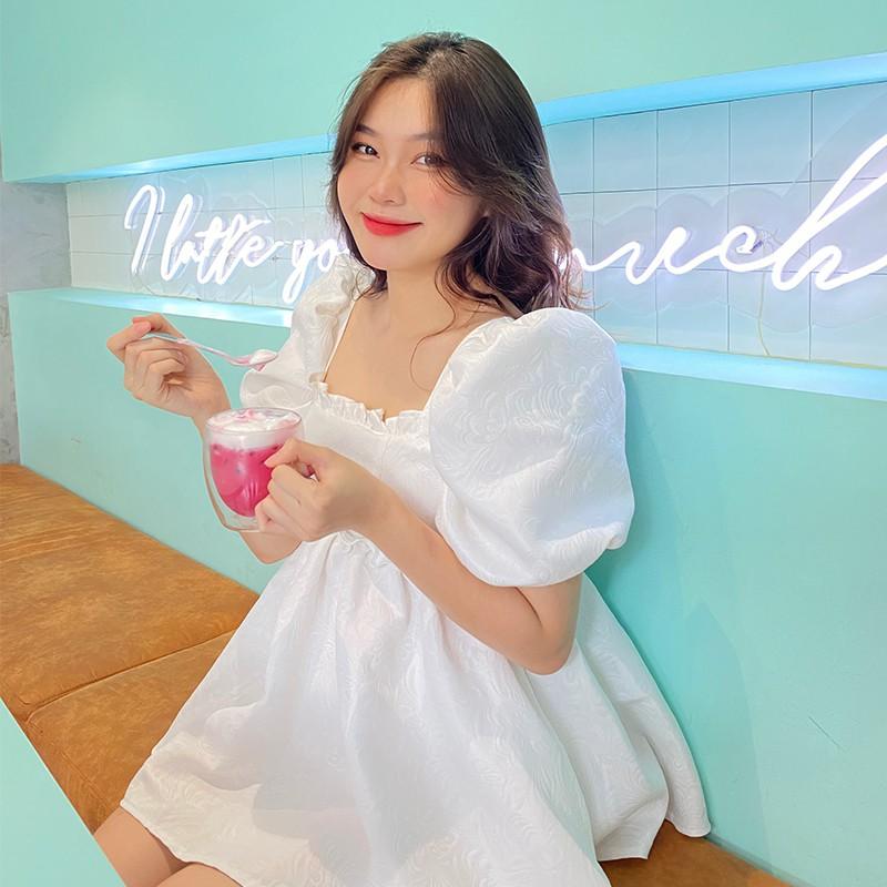 Áo babydoll cổ vuông gấm trắng tingoan I’M BLUSHING TOP/WH