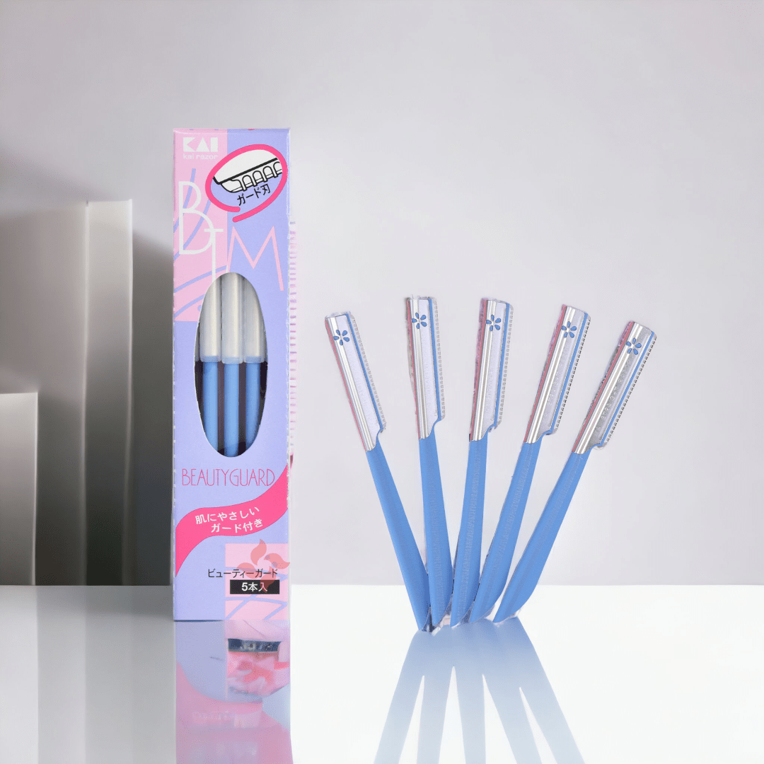 Dao Cạo Lông Mày Lưỡi Thép Có Màng Bảo Vệ Kai Kazor BTM Beauty Guar 00661 Dành Cho Nữ Set 5 cây