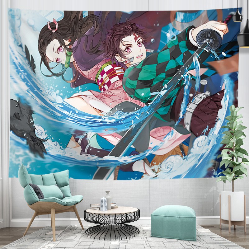 Tranh Vải Thảm Treo Tường Anime Kimetsu No Yaiba Decor Phòng Chọn Lọc Những Bản Đẹp ( Tặng đèn led 7m và phụ kiện )