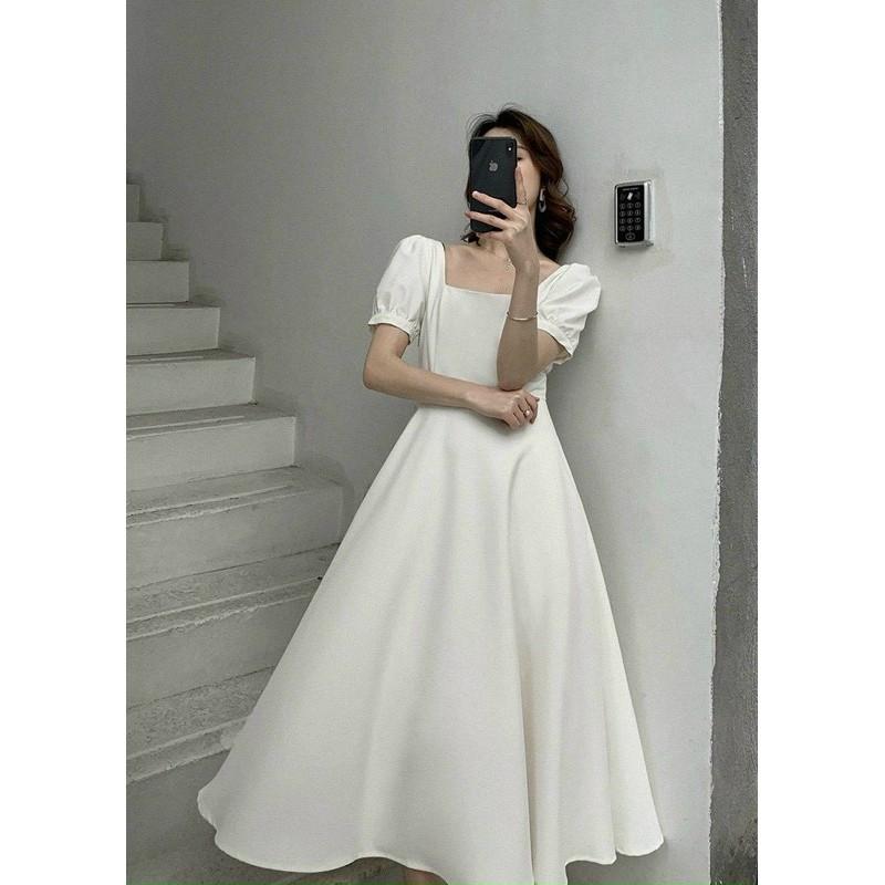 Đầm dự tiệc maxi Phong Cách Quyến Rũ Sang Trọng Thời Trang Thích Hợp Mặc Đi Dự Tiệc, Du Lịch Đầm váy xoè cổ vuông tay ngắn 3 màu