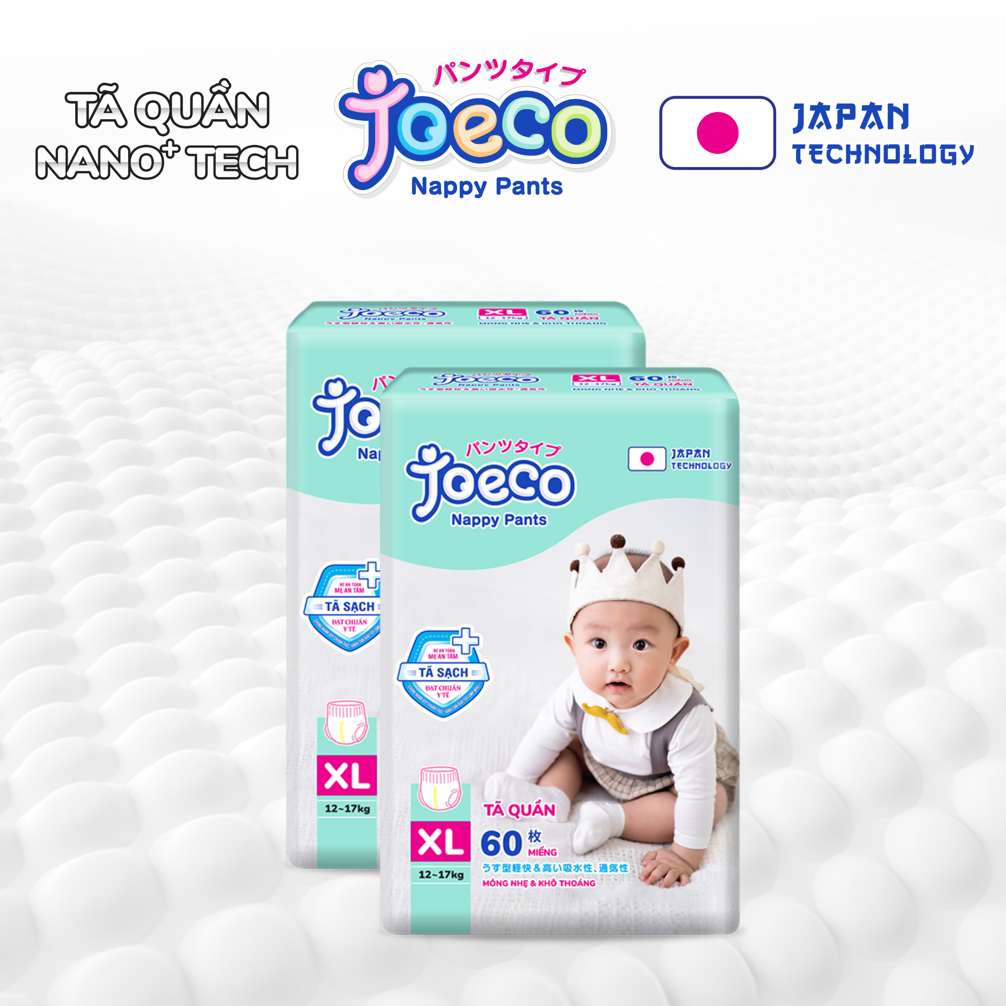 Combo 2 Gói Tã Quần Joeco Công Nghệ Nhật Size M72L66Xl60Xxl54 - Xl60