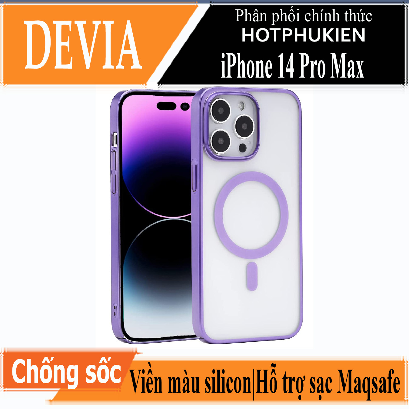 Ốp lưng chống sốc viền crom cho iPhone 14 Pro Max (6.7 inch) hỗ trợ sạc Maqsafe hiệu DEVIA Glimmer Series (mặt lưng trong suốt, gờ bảo vệ Camera) - hàng nhập khẩu