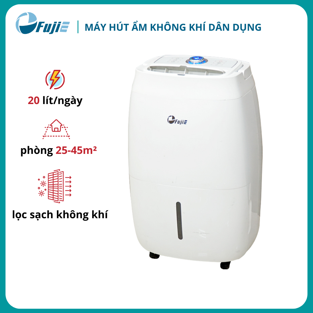 Máy hút ẩm lọc không khí dân dụng FujiE HM-920EC công suất hút 20 lít/ngày cho phòng 25-45m2, bình chứa 5,5 lít - Hàng chính hãng