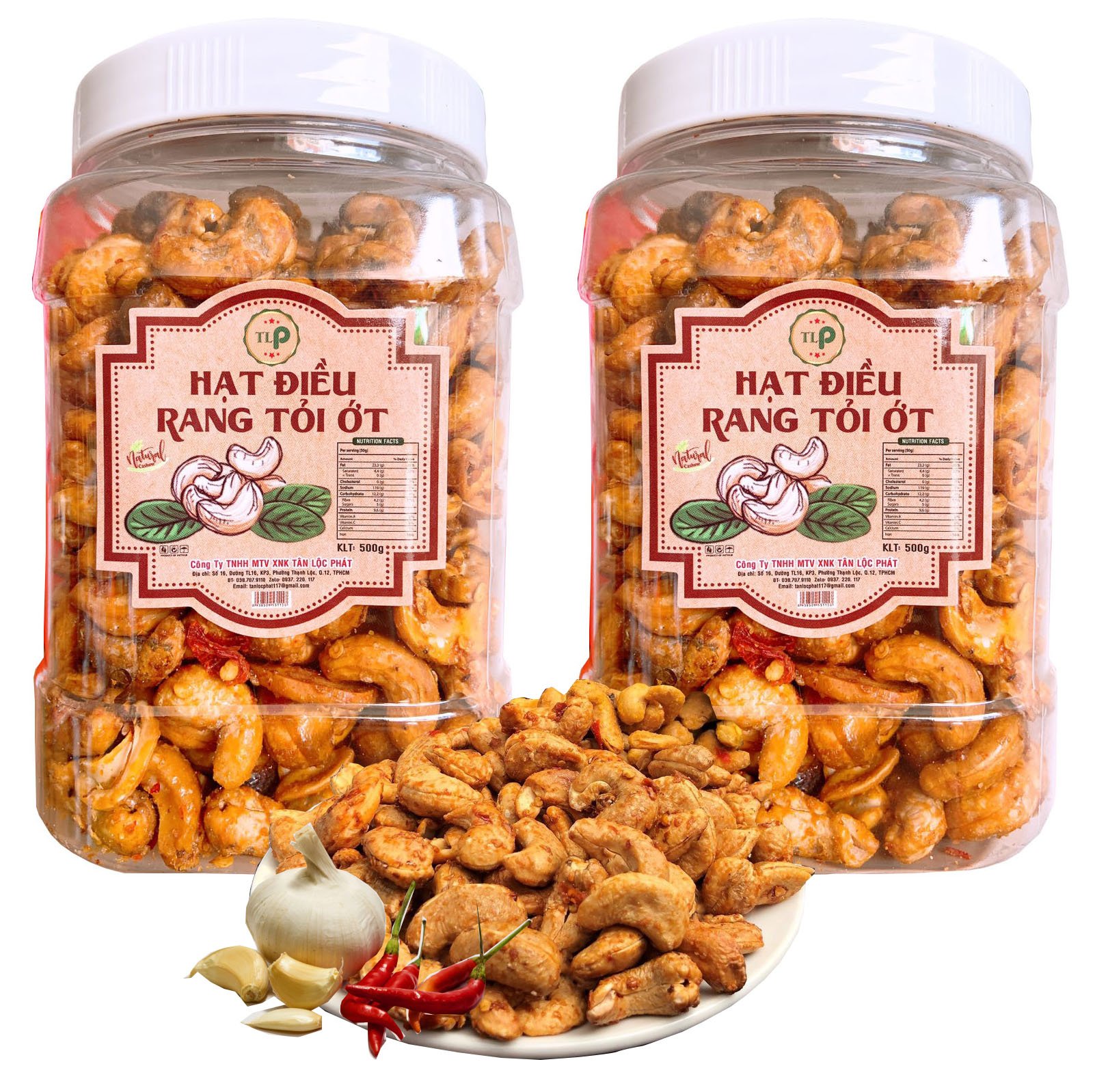 HẠT ĐIỀU RANG TỎI ỚT TÂN LỘC PHÁT COMBO 1KG- MỖI HŨ 500G