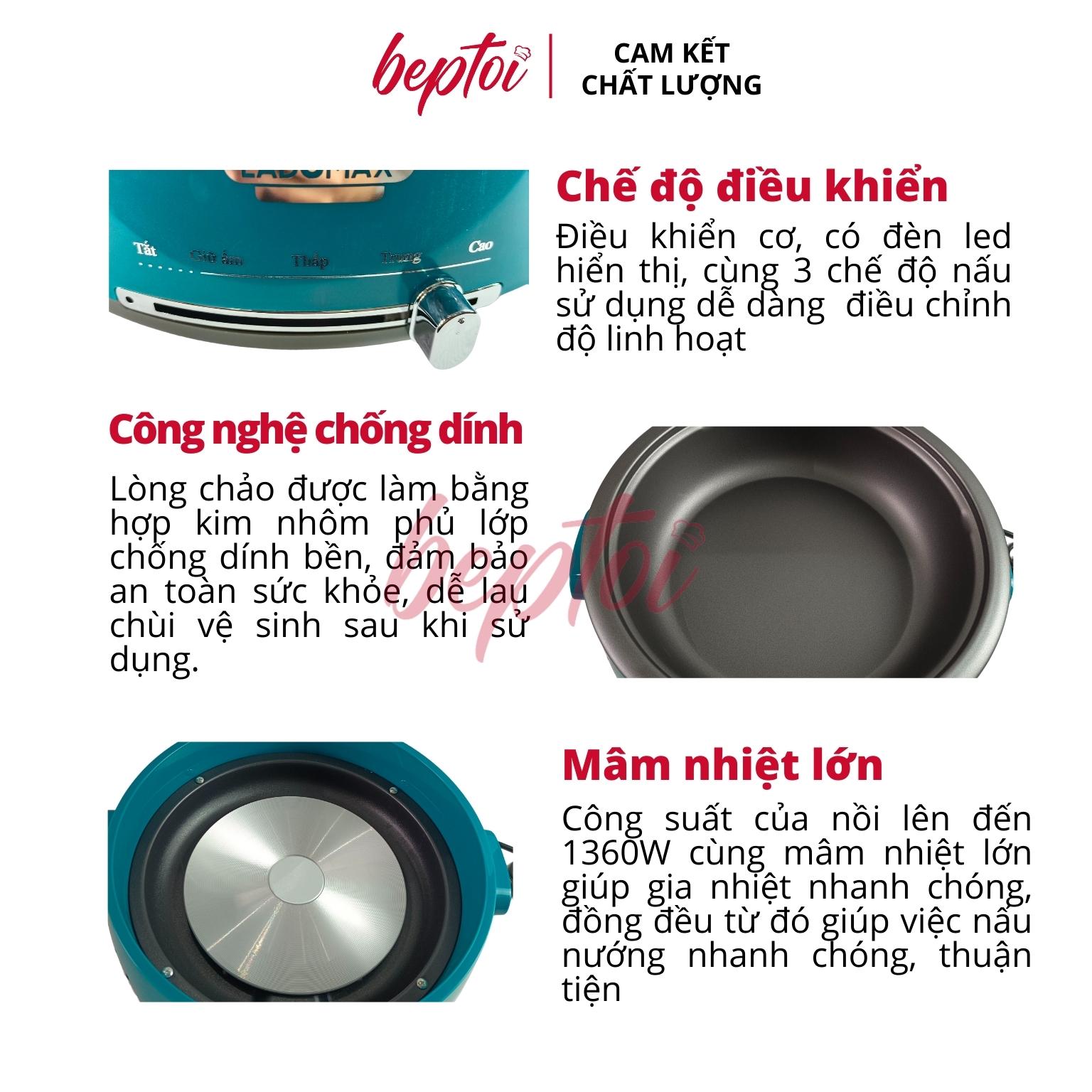 Nồi lẩu điện đa năng, bếp lẩu mini dung tích 4 Lít công suất 1360W Ladomax HA-238 - Hàng chính hãng