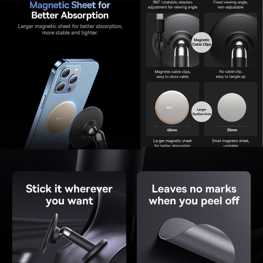 Giá Đỡ Điện Thoại Từ Tính dùng trên ô tô xoay 360 độ Baseus C01 Magnetic Phone Holder- Hàng chính hãng