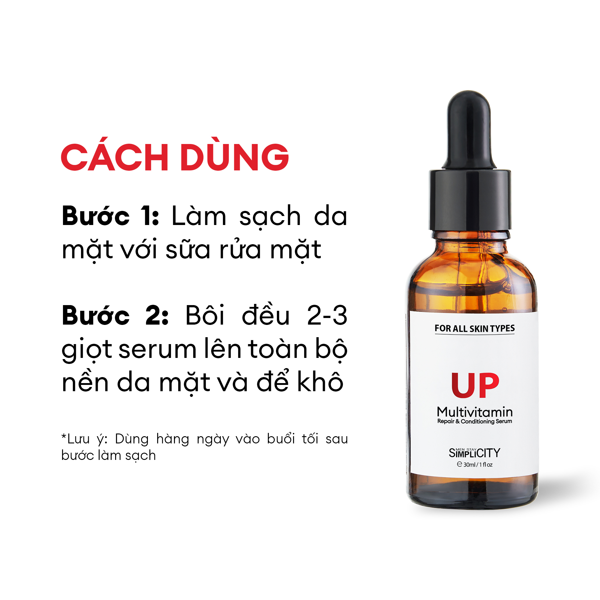 Serum Men Stay Simplicity phục hồi, cân bằng da đa vitamin chiết xuất rong nho cho nam Up Multivitamin Repair & Conditioning 30ml