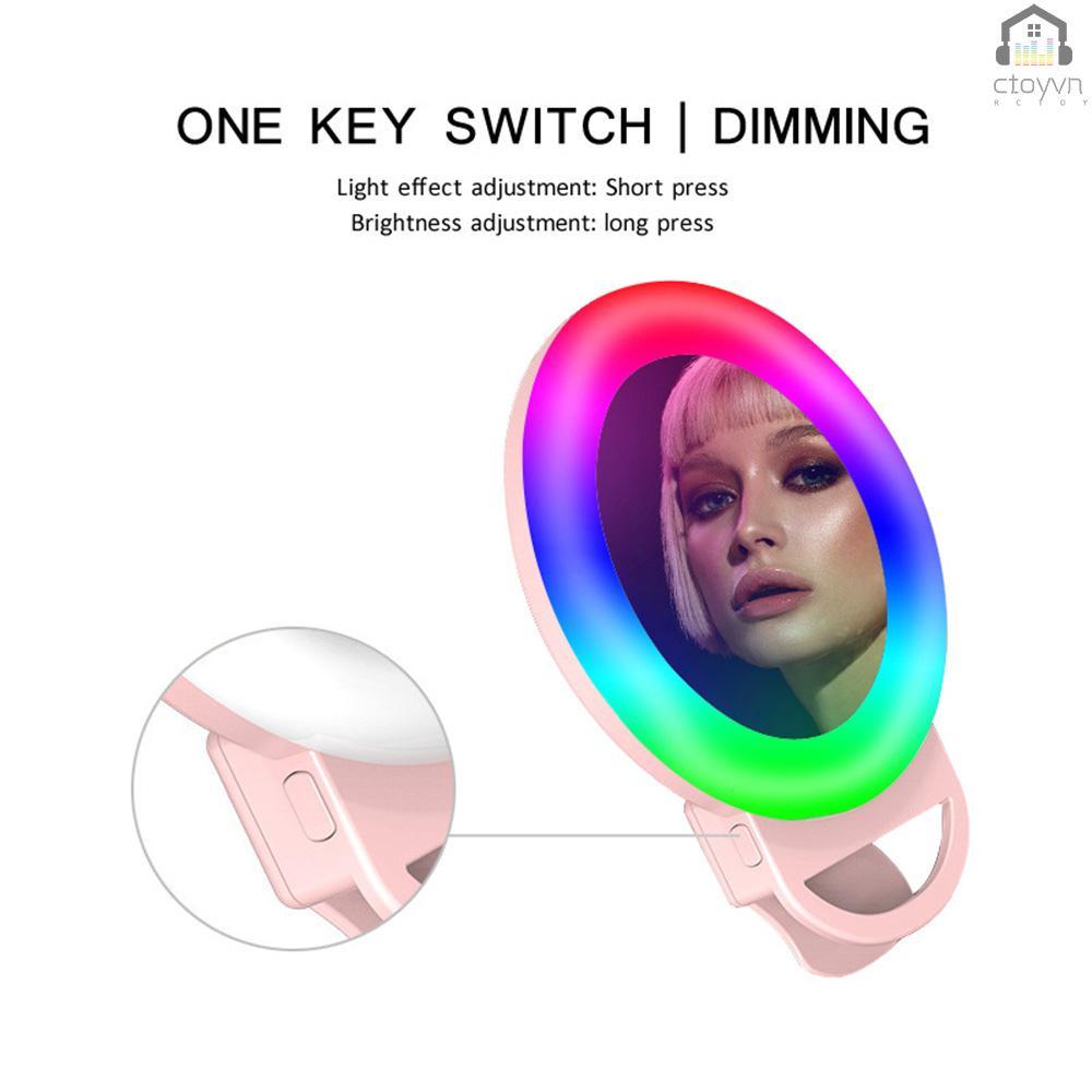 Vòng đèn LED RGB mini tích hợp pin có thể sạc lại kèm gương hỗ trợ chụp ảnh/quay video