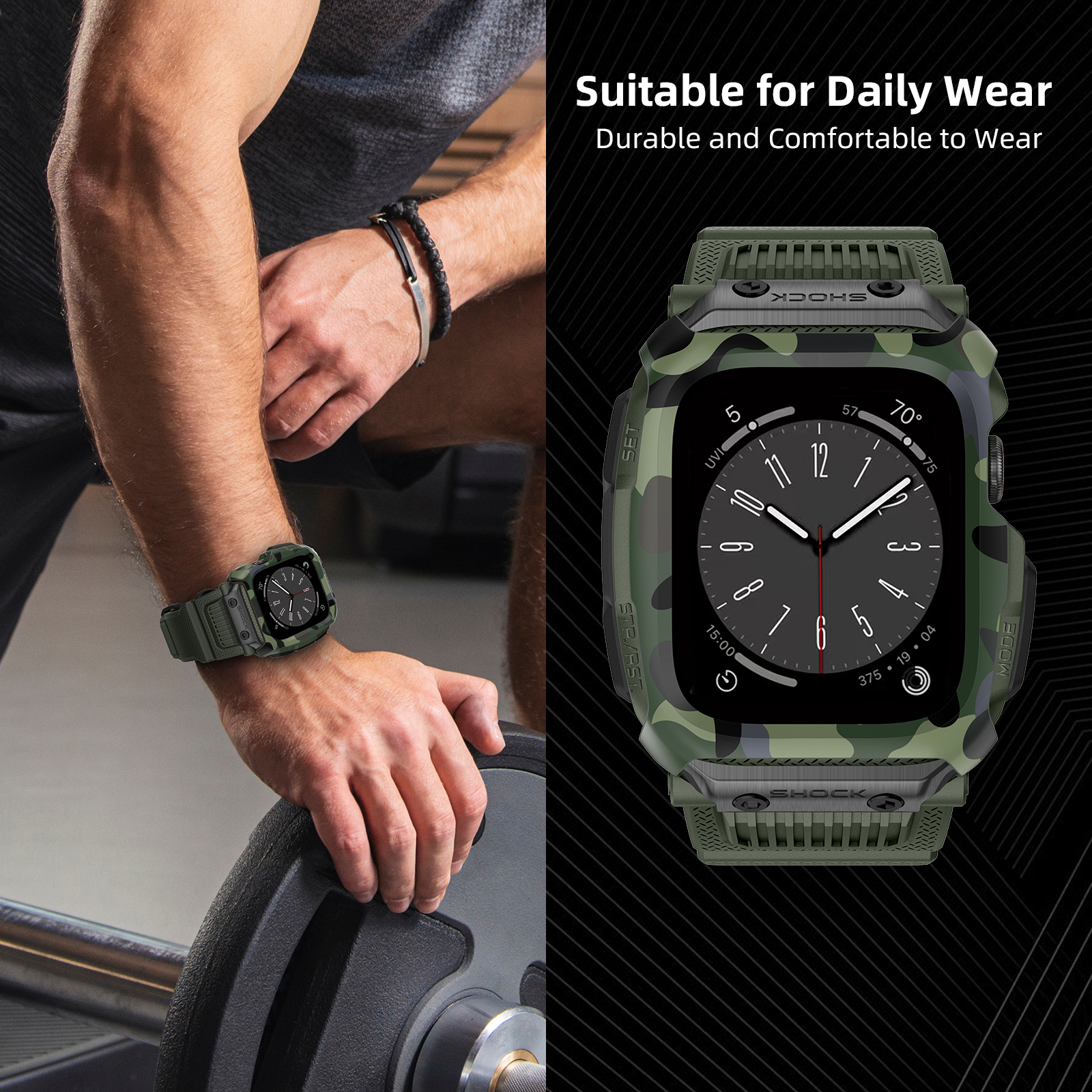 Ốp Case bảo vệ tích hợp dây đeo Camo Shock cho Apple Watch Series 1/2/3/4/5/6/SE/7/8/9/SE2 Size 45mm/44mm/42mm - Hàng Chính Hãng