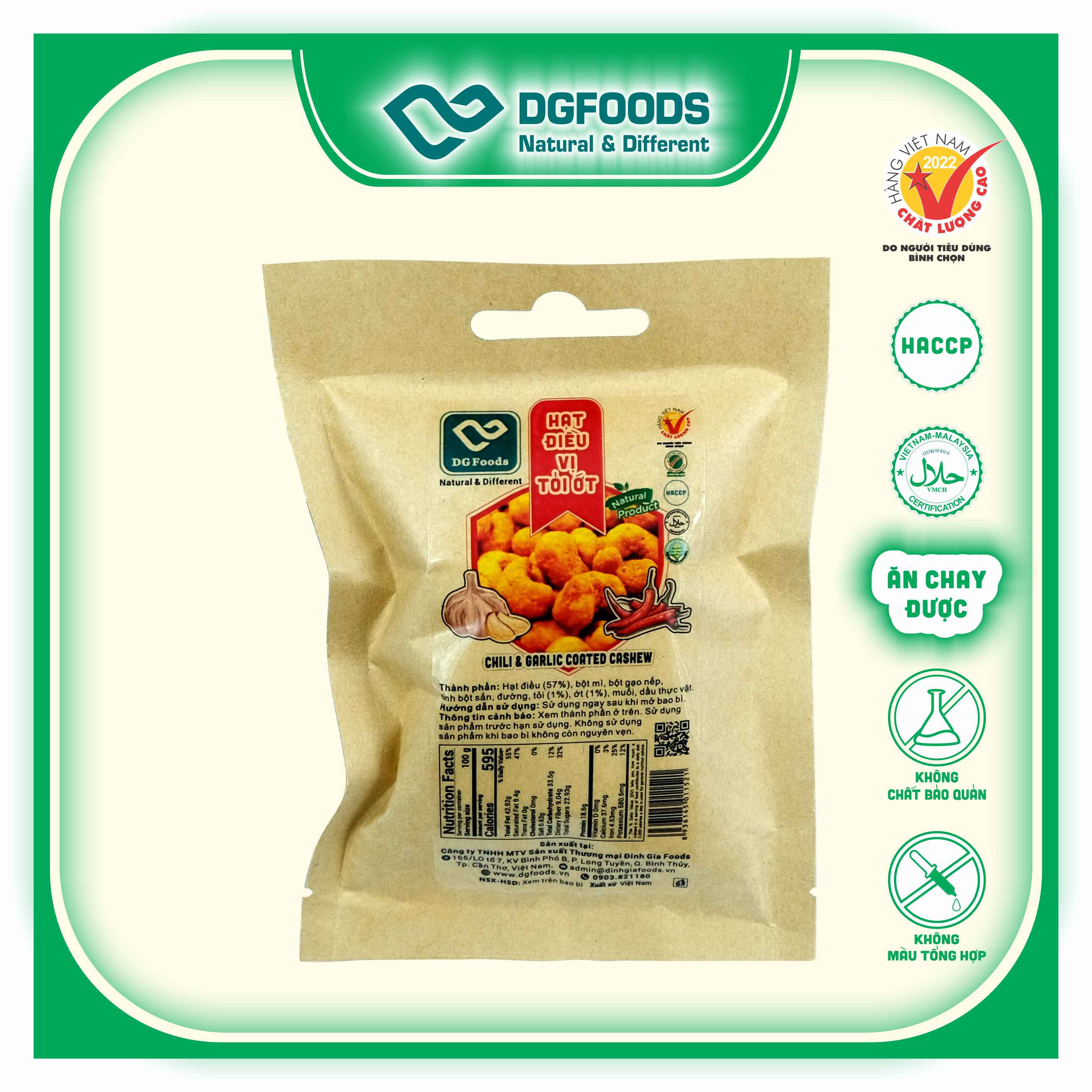 Hạt điều vị tỏi ớt Dgfoods 35g/ Chili &amp; garlic coasted cashew/ Horeca, HVNCLC, Haccp, Halal, Ăn chay, Ăn kiêng, Đặc sản Cần Thơ, Horeca, quán ăn, nhà hàng, khách sạn, khai vị