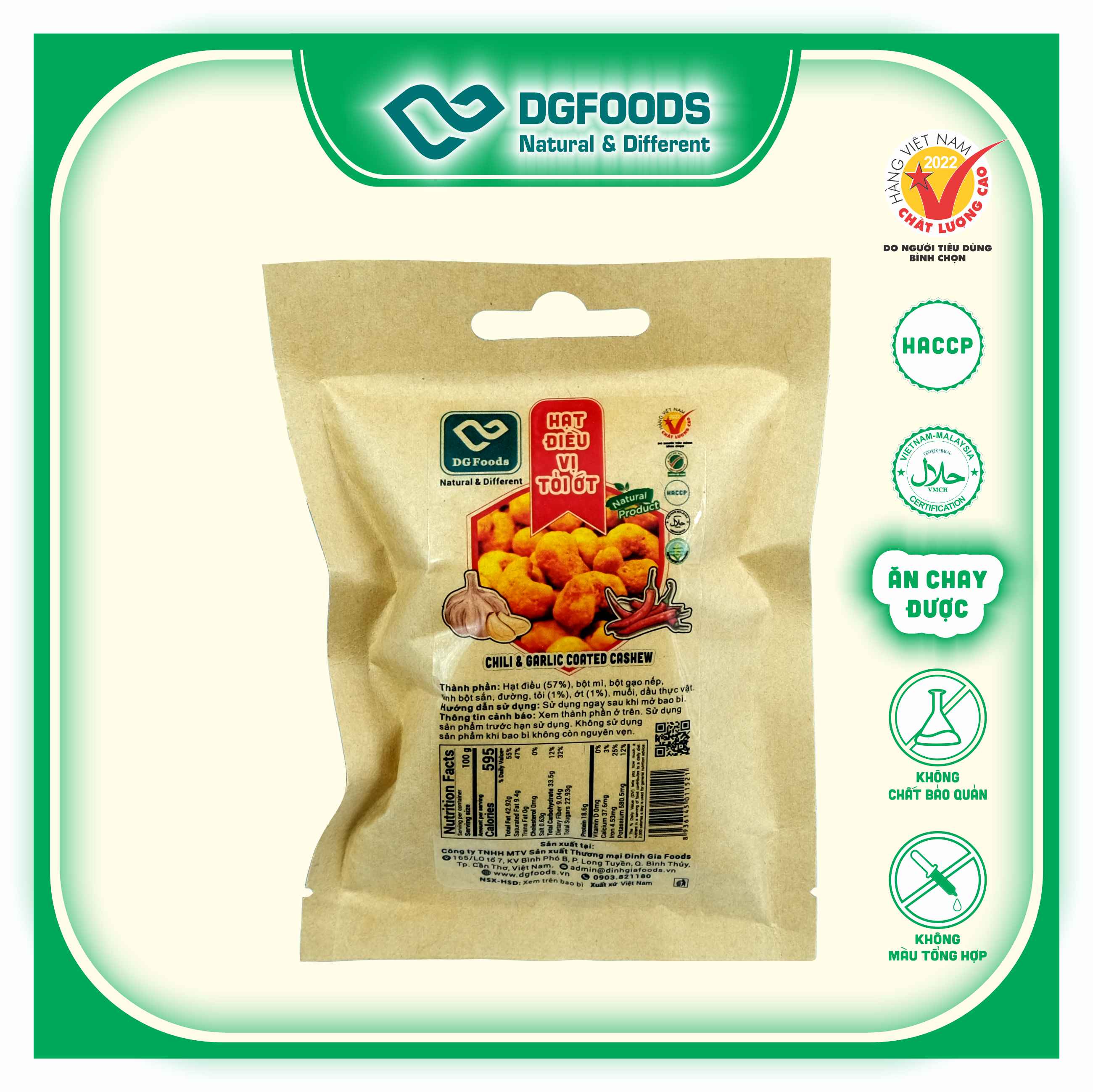 Hạt điều vị tỏi ớt Dgfoods 36g/ Chili &amp; garlic coasted cashew/ Horeca, HVNCLC, Haccp, Halal, Ăn chay, Ăn kiêng, Đặc sản Cần Thơ, Horeca, quán ăn, nhà hàng, khách sạn, khai vị