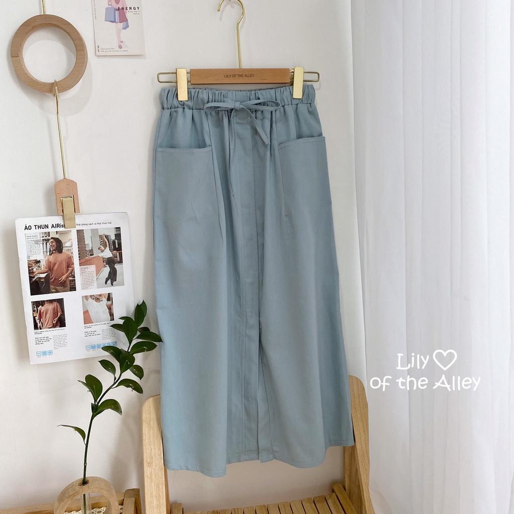 Chân váy kaki xẻ trước