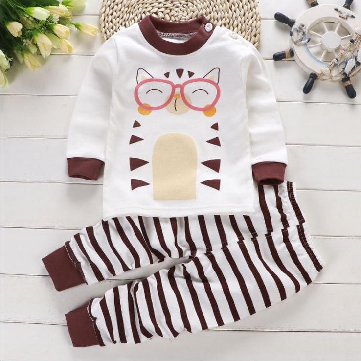 Quần áo thu đông bé gái Đồ ngủ cho bé gái Bộ quần áo thun dài tay cotton Mèo đáng yêu 7 - 27kg - Me Yeu Con 1102