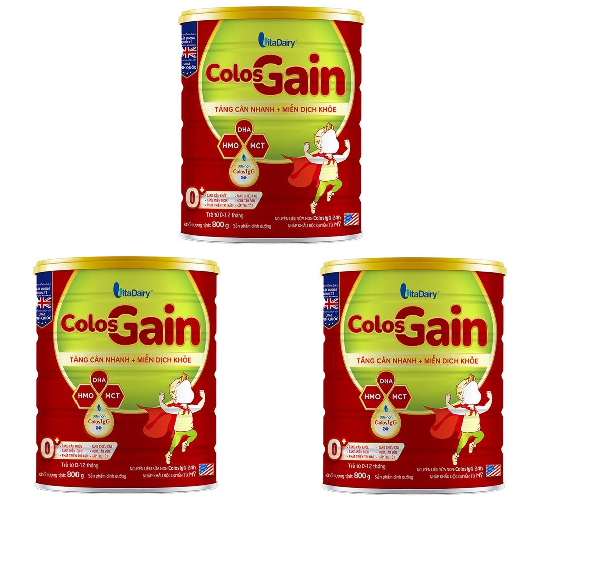 Combo 3 lon Sữa Colos Gain 0+ lon 800g - Tăng cân nhanh, Miễn dịch khoẻ 