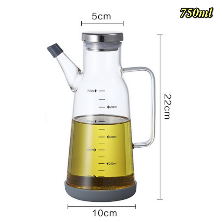 Bình Đựng Dầu 750ml Có Tay Cầm Và Đế Cao Su Chống Vỡ - Home and Garden