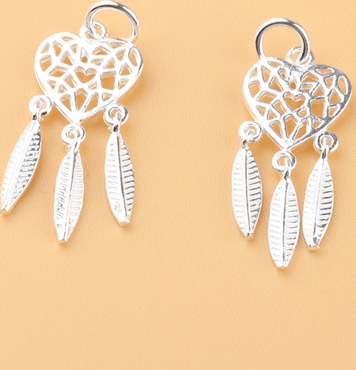 Combo 2 cái charm bạc dream catcher hình trái tim treo - Ngọc Quý Gemstones