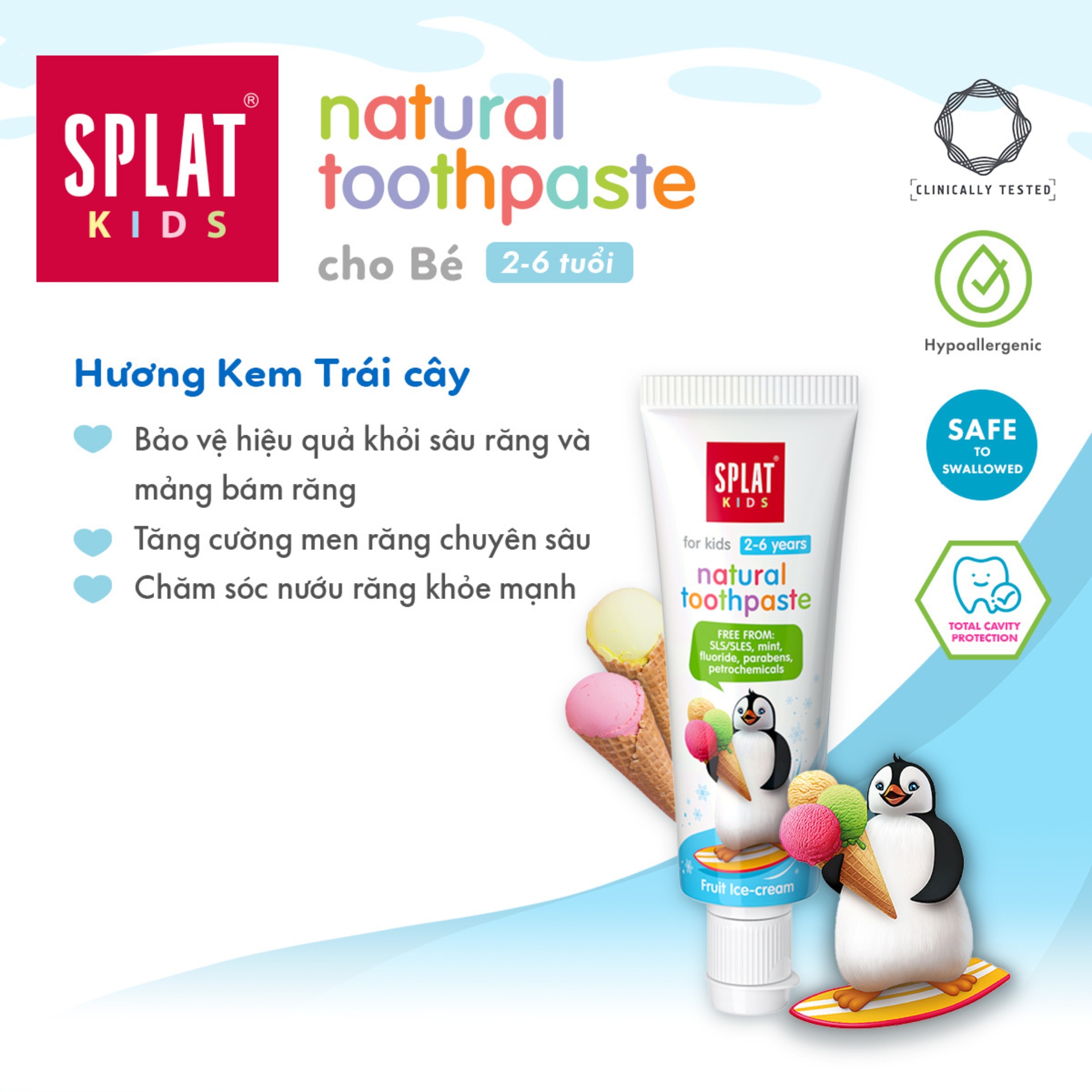 Kem Đánh Răng Cho Bé Từ 2-6 Tuổi SPLAT Kids Hương Trái Cây Bảo Vệ, Củng Cổ Men Răng An Toàn Hiệu Quả Dung Tích 20ml