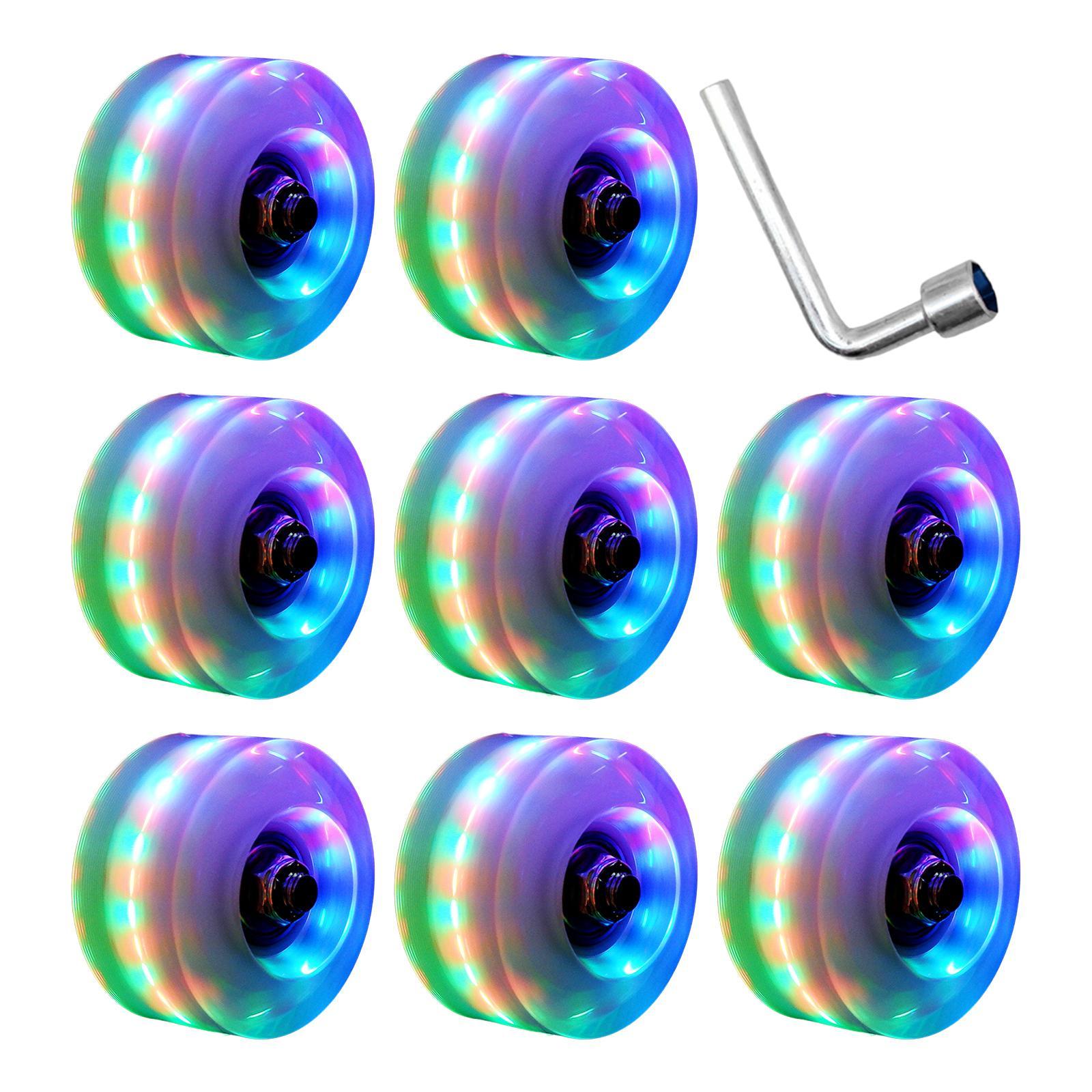 8Pcs Quad Roller Skate Wheels Luminous Skateboard Wheels Stable 32 x 58 mm Quiet Replacement with Bearings, LED Lights for Skateboard Indoor