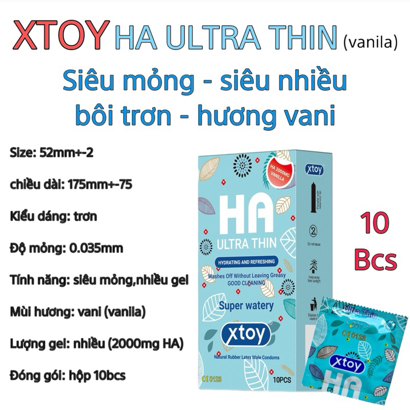 Bao cao su XTOY HA Ultra thin siêu mỏng nhiều gel bôi trơn hộp 10 chiếc