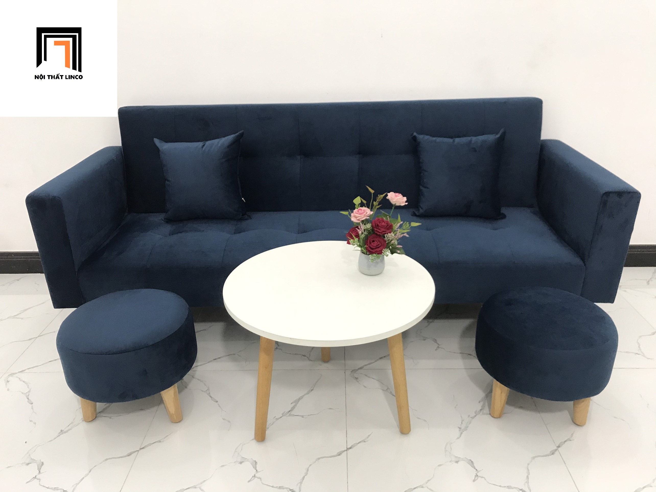 Bộ ghế sofa thông minh xanh đen vải nhung nhiều kích cỡ