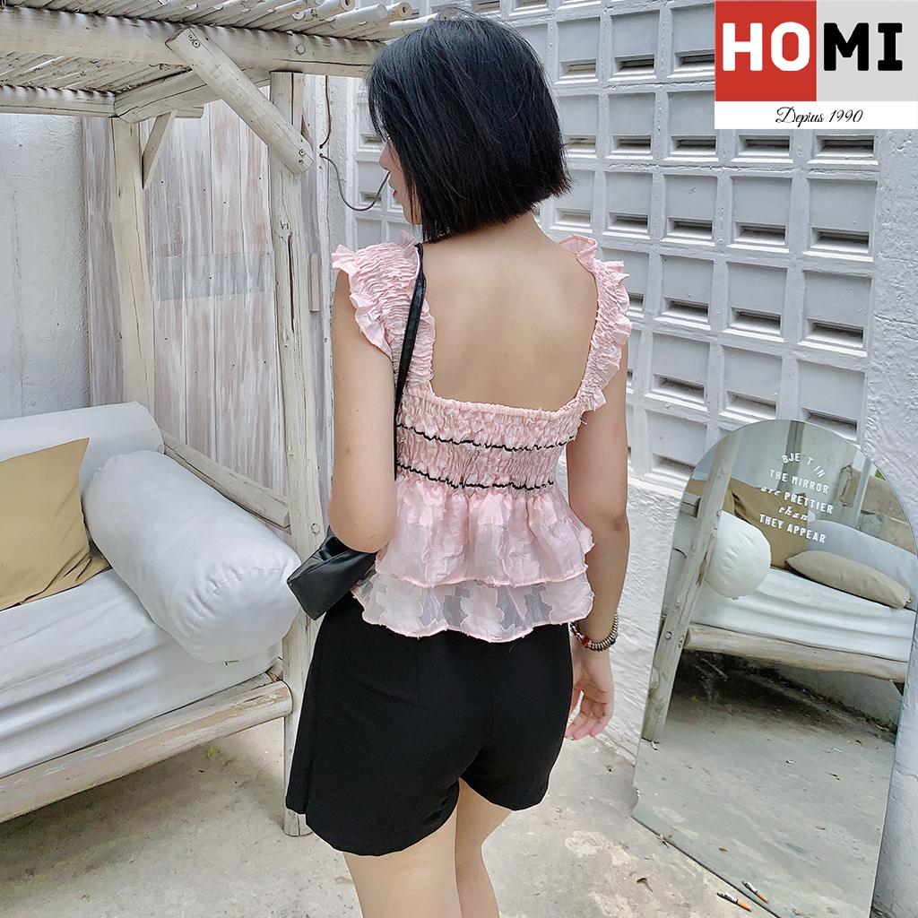 Áo nhúng bèo ngực hoa hồng Homi Fashion