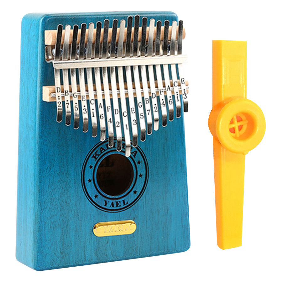 Đàn Kalimba 17 Phím Gỗ Mahogany Yael Y17M-BL Kèm Kèn Kazoo - Xanh