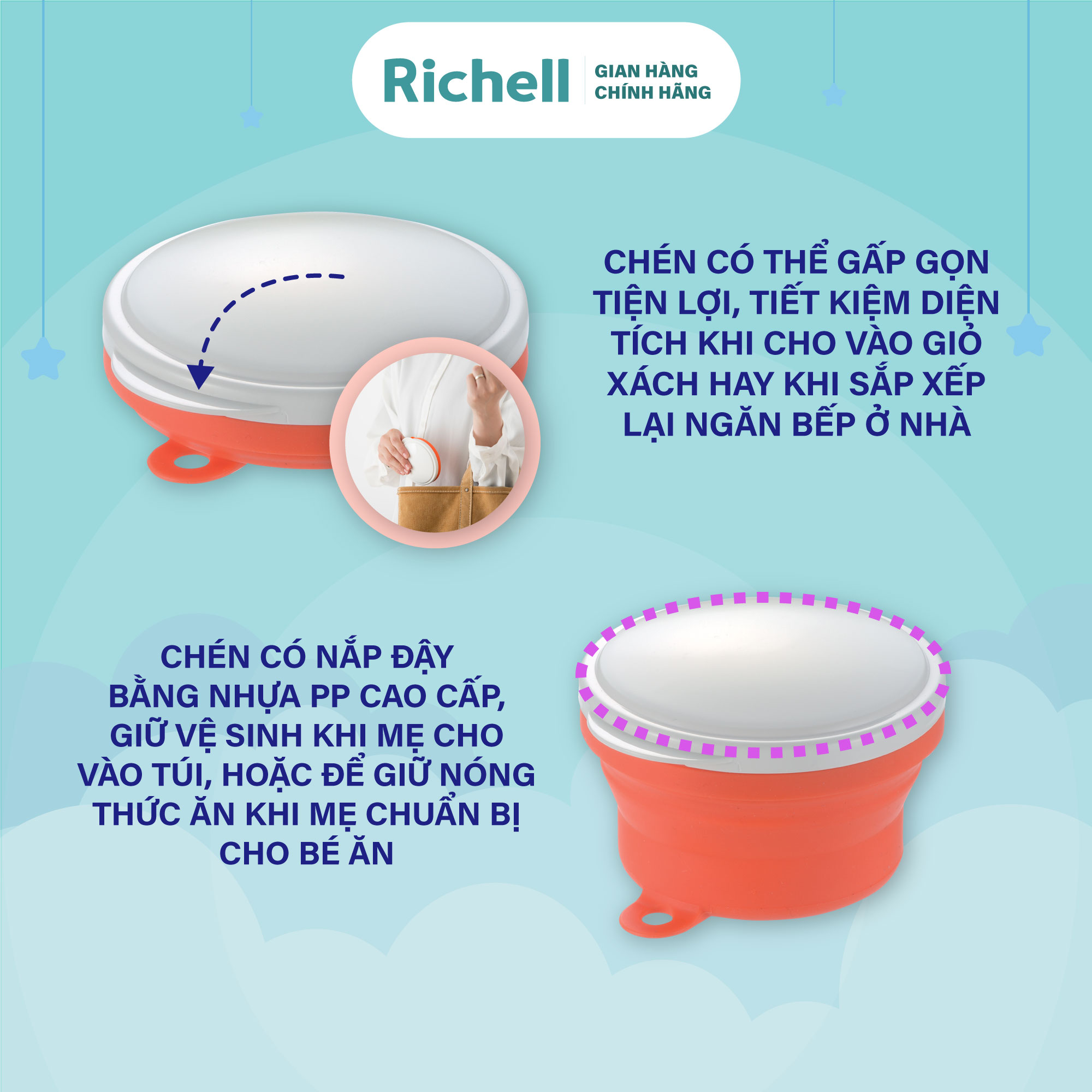 Chén ăn dặm gấp gọn kèm muỗng Richell Nhật Bản | Baby