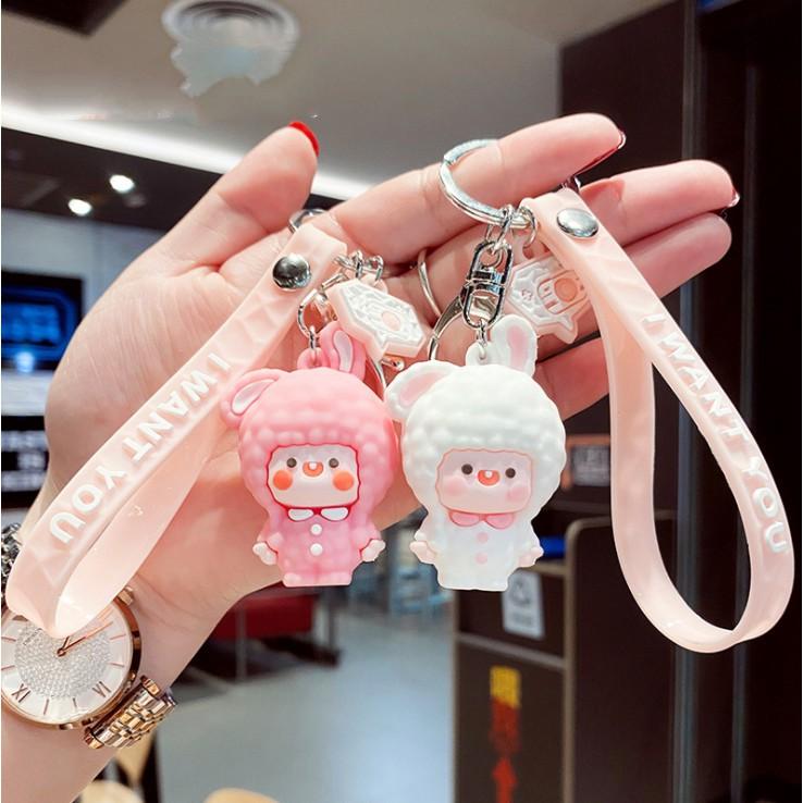Mô hình em bé mặc áo Thỏ bông dễ thương cho các bạn làm móc khóa, dán Jibbitz, DIY