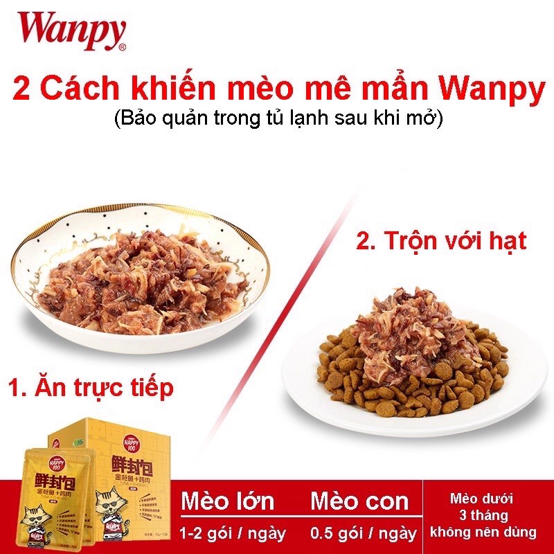 Pate Wanpy Happy 100 Cho Mèo Gói 70g - Pate Cho Mèo 7 Vị Hấp Dẫn Bảo Vệ Hệ Miễn Dịch