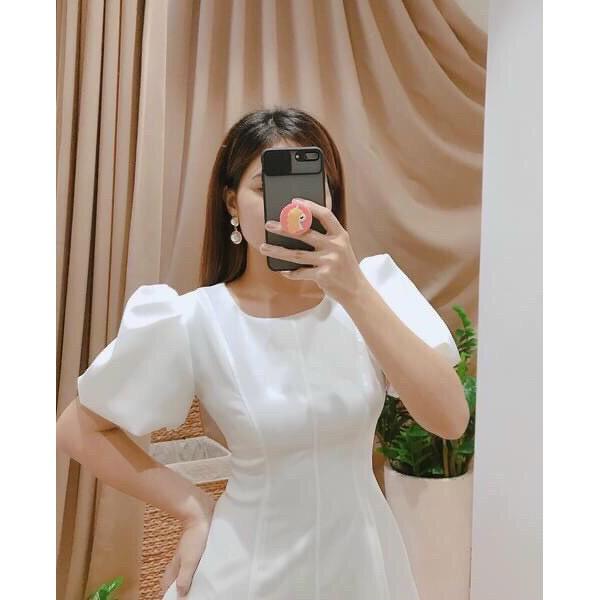 ĐẦM CỔ TRÒN PHÂN MẢNH TAY NGẮN ÔM EO DÁNG XÒE