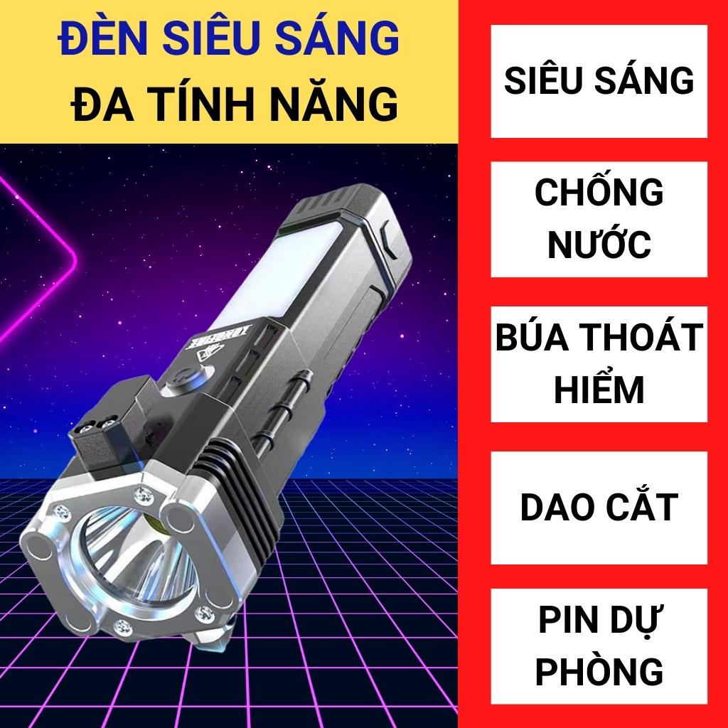 Đèn pin siêu sáng có Búa 4 Trong 1 đa chức năng búa thoát hiểm khẩn cấp, chống nước siêu bền