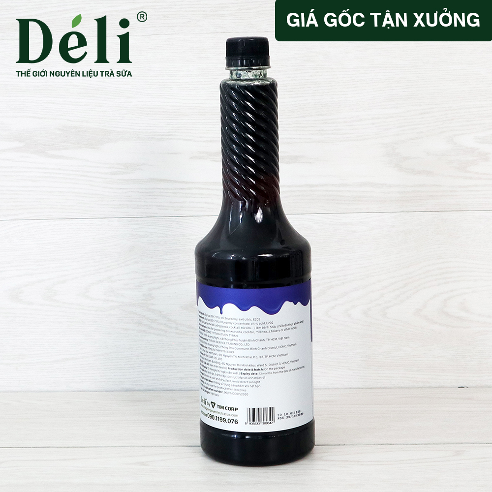 Siro việt quất Déli chai 1lit, HSD: 12 tháng  [CHUYÊN SỈ] Nguyên liệu pha chế trà trái cây, soda,...